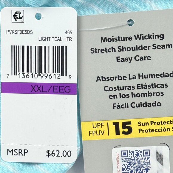 PGA Tour Men's UPF Moisture Wicking Stretch Light Teal Polo Shirt Size XXL NWT - Picture 5 of 9